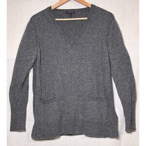 J Crew V-neck Front Pockets Tunic Sweater Supersoft Yarn Gray Sz M